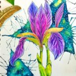 Easy Watercolor Iris Flower Painting with Galaxy Background